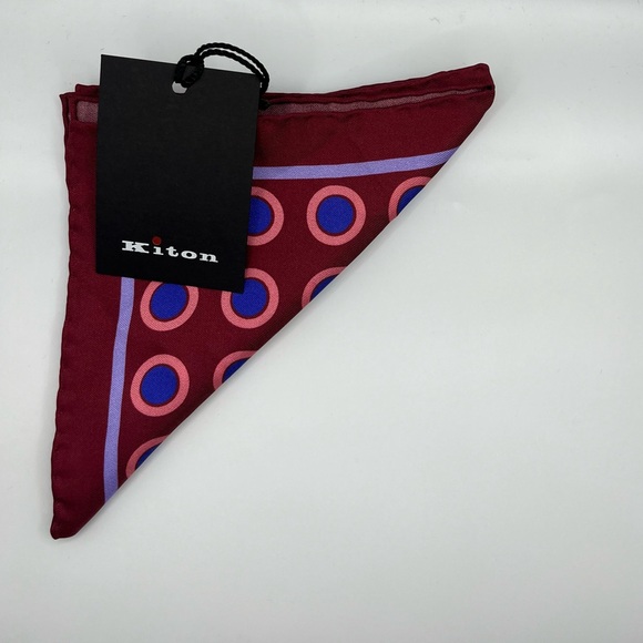 100% NWT KITON Silk Pocket Square Red - Blue. (12X12) - Picture 7 of 8